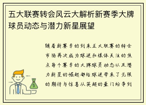 五大联赛转会风云大解析新赛季大牌球员动态与潜力新星展望