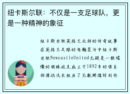 纽卡斯尔联：不仅是一支足球队，更是一种精神的象征