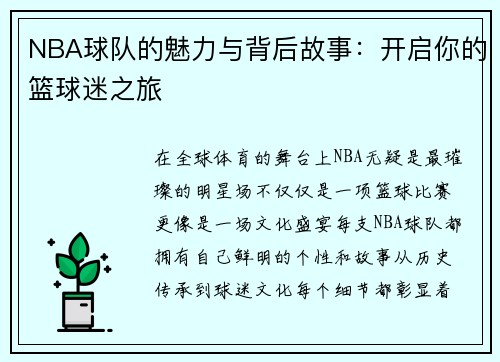 NBA球队的魅力与背后故事：开启你的篮球迷之旅